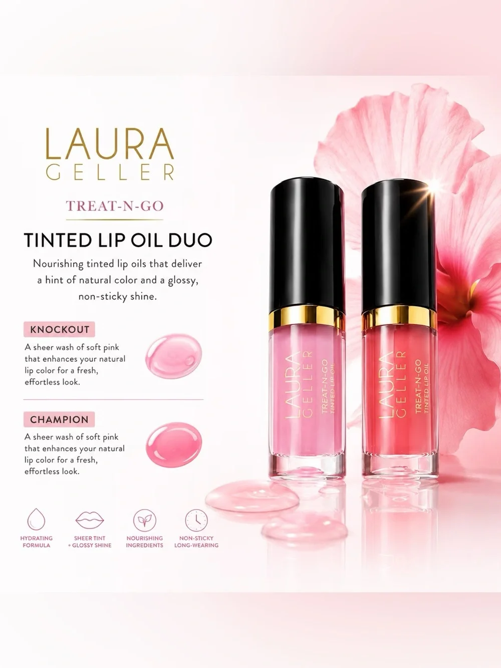 Laura Geller Treat-N-Go Tinted Lip Oil Duo — Rose Pink Shades- NWT